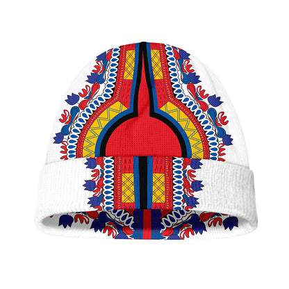 Red And White African Dashiki Print Beanie