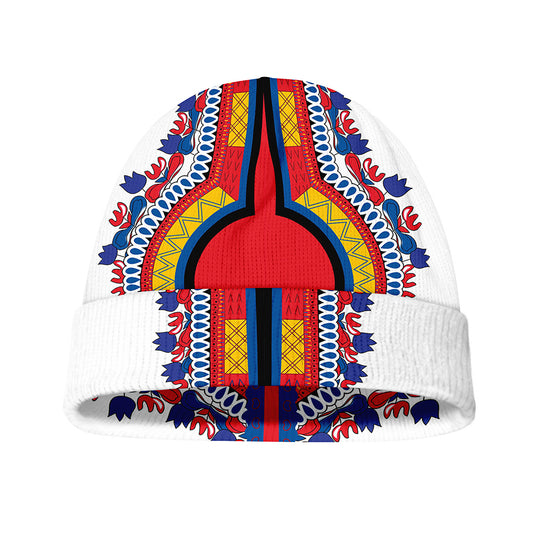Red And White African Dashiki Print Beanie