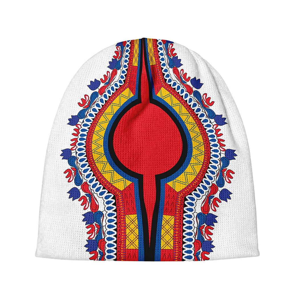Red And White African Dashiki Print Beanie
