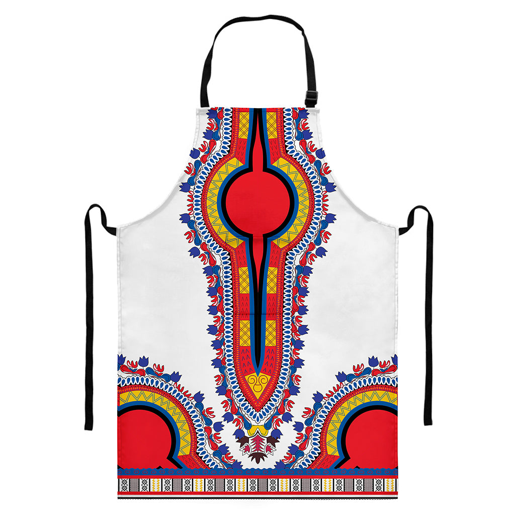 Red And White African Dashiki Print Bib Apron With Pocket