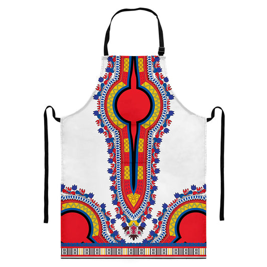 Red And White African Dashiki Print Bib Apron With Pocket