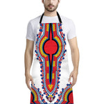 Red And White African Dashiki Print Bib Apron With Pocket