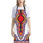 Red And White African Dashiki Print Bib Apron With Pocket