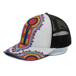 Red And White African Dashiki Print Black Mesh Trucker Cap