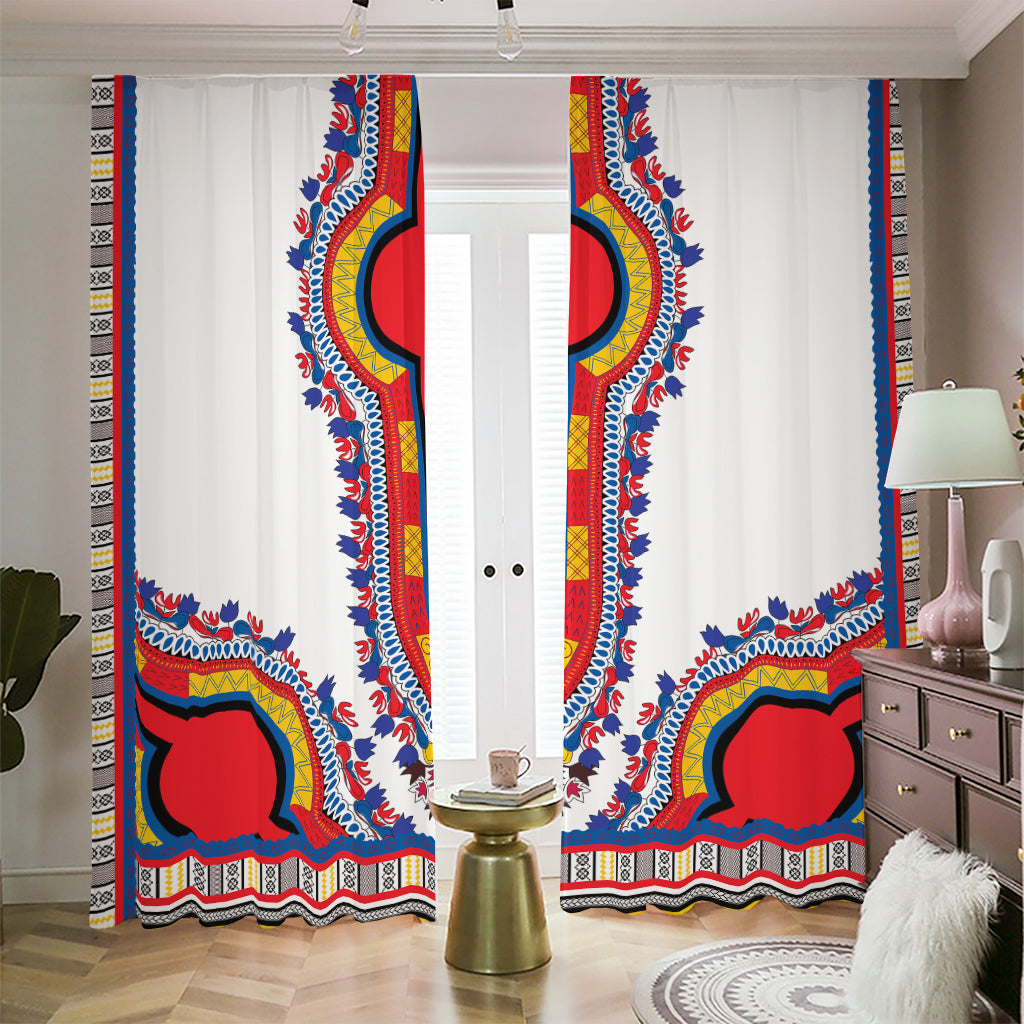 Red And White African Dashiki Print Blackout Pencil Pleat Curtains