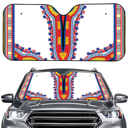 Red And White African Dashiki Print Car Windshield Sun Shade