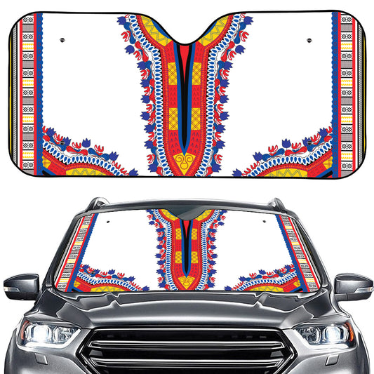 Red And White African Dashiki Print Car Windshield Sun Shade