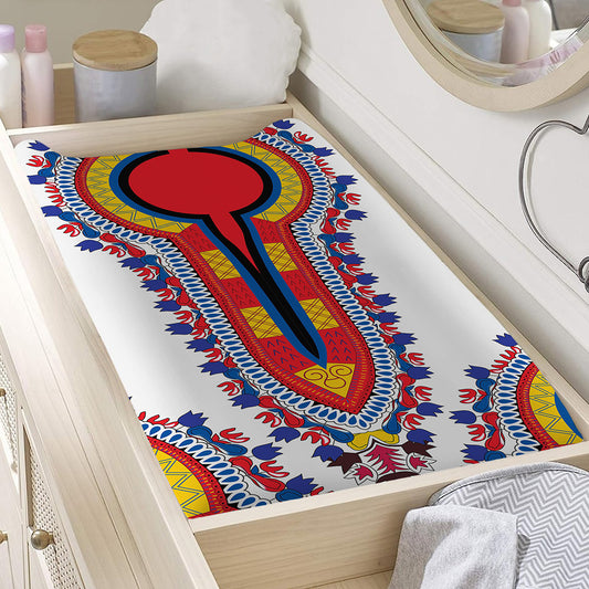 Red And White African Dashiki Print Changing Pad Cover