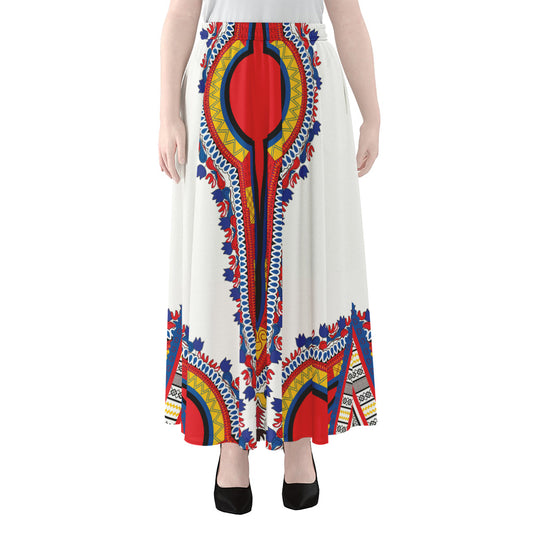 Red And White African Dashiki Print Chiffon Maxi Skirt