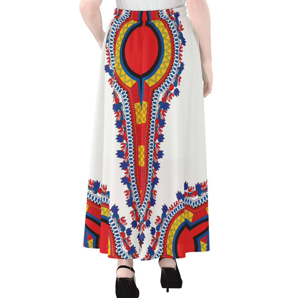 Red And White African Dashiki Print Chiffon Maxi Skirt