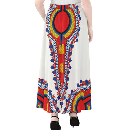 Red And White African Dashiki Print Chiffon Maxi Skirt