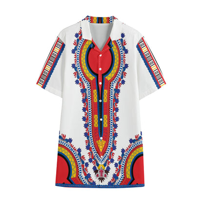 Red And White African Dashiki Print Cotton Hawaiian Shirt
