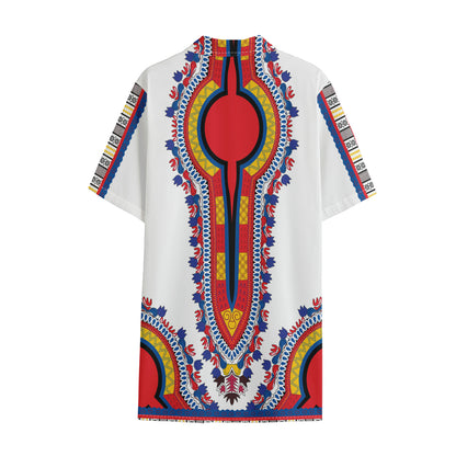 Red And White African Dashiki Print Cotton Hawaiian Shirt