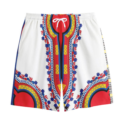 Red And White African Dashiki Print Cotton Shorts