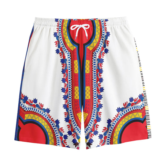 Red And White African Dashiki Print Cotton Shorts