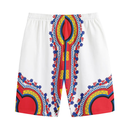 Red And White African Dashiki Print Cotton Shorts
