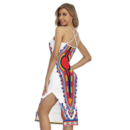 Red And White African Dashiki Print Cross Back Cami Dress