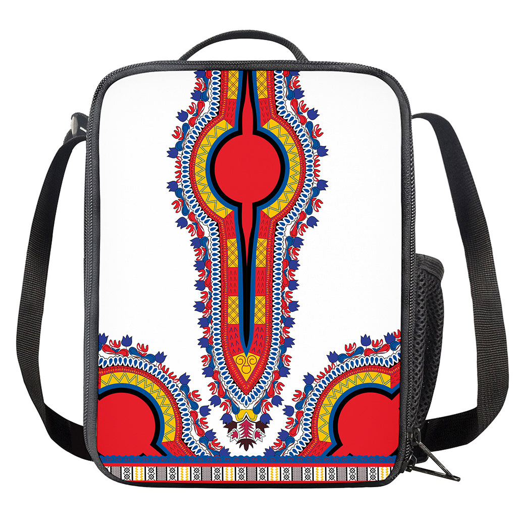 Red And White African Dashiki Print Crossbody Lunch Bag
