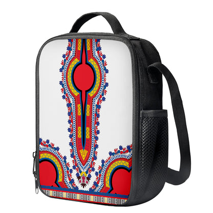 Red And White African Dashiki Print Crossbody Lunch Bag