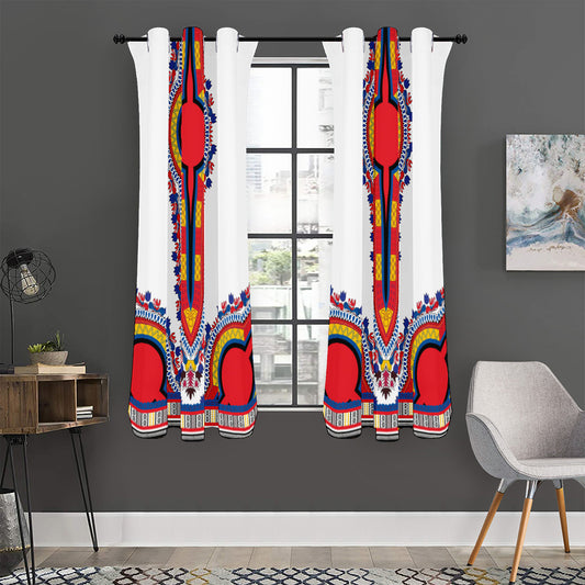 Red And White African Dashiki Print Curtain