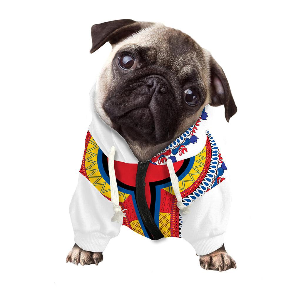 Red And White African Dashiki Print Dog Zip Up Hoodie