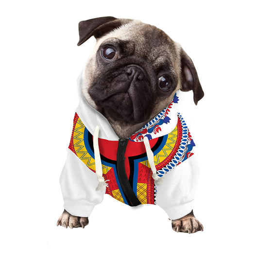Red And White African Dashiki Print Dog Zip Up Hoodie
