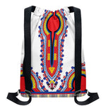 Red And White African Dashiki Print Drawstring Backpack