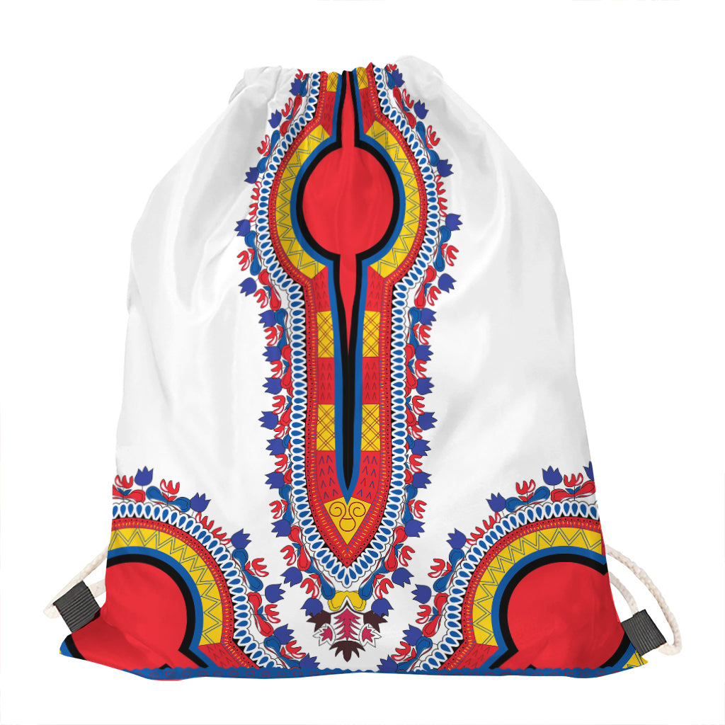 Red And White African Dashiki Print Drawstring Bag