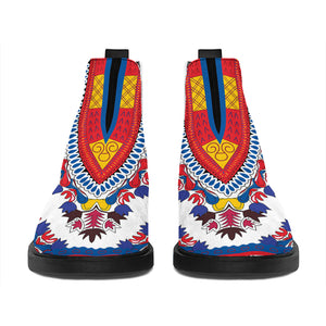 Red And White African Dashiki Print Flat Ankle Boots