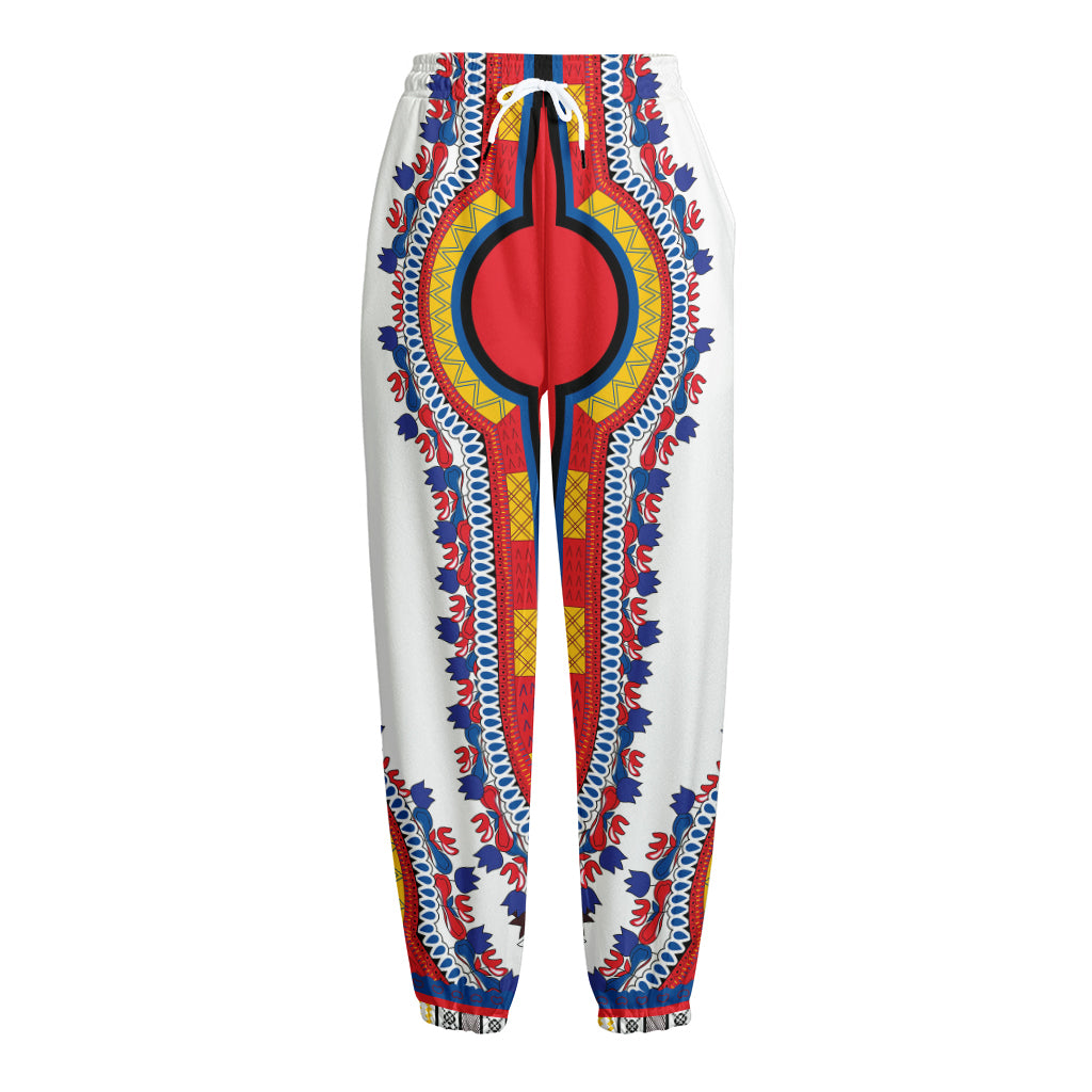 Red And White African Dashiki Print Fleece Lined Knit Pants