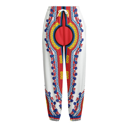 Red And White African Dashiki Print Fleece Lined Knit Pants
