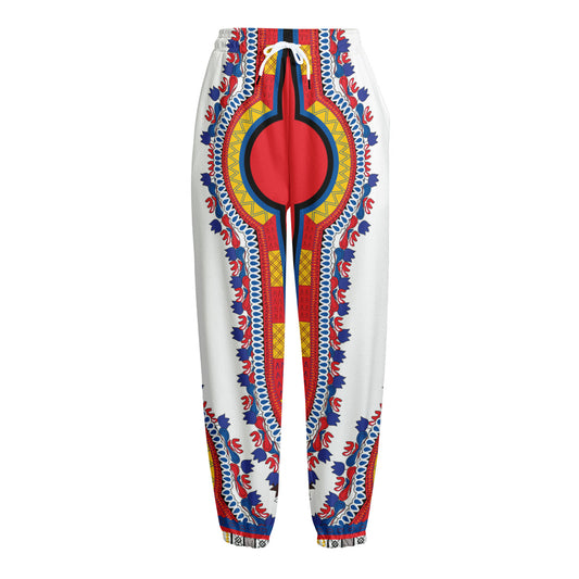 Red And White African Dashiki Print Fleece Lined Knit Pants