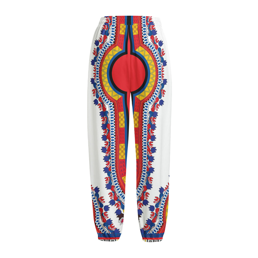 Red And White African Dashiki Print Fleece Lined Knit Pants