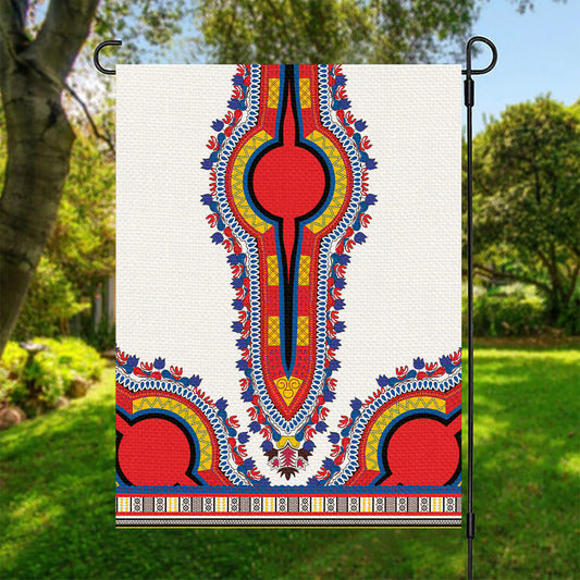 Red And White African Dashiki Print Garden Flag