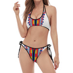 Red And White African Dashiki Print Halter Scoop Tie Side Bikini