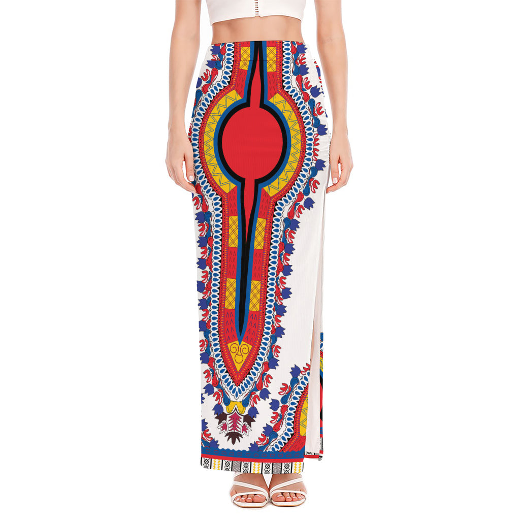 Red And White African Dashiki Print High Slit Maxi Skirt