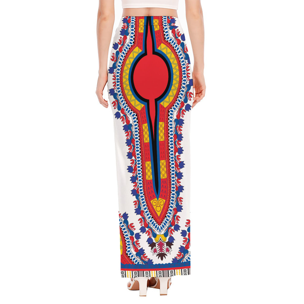 Red And White African Dashiki Print High Slit Maxi Skirt