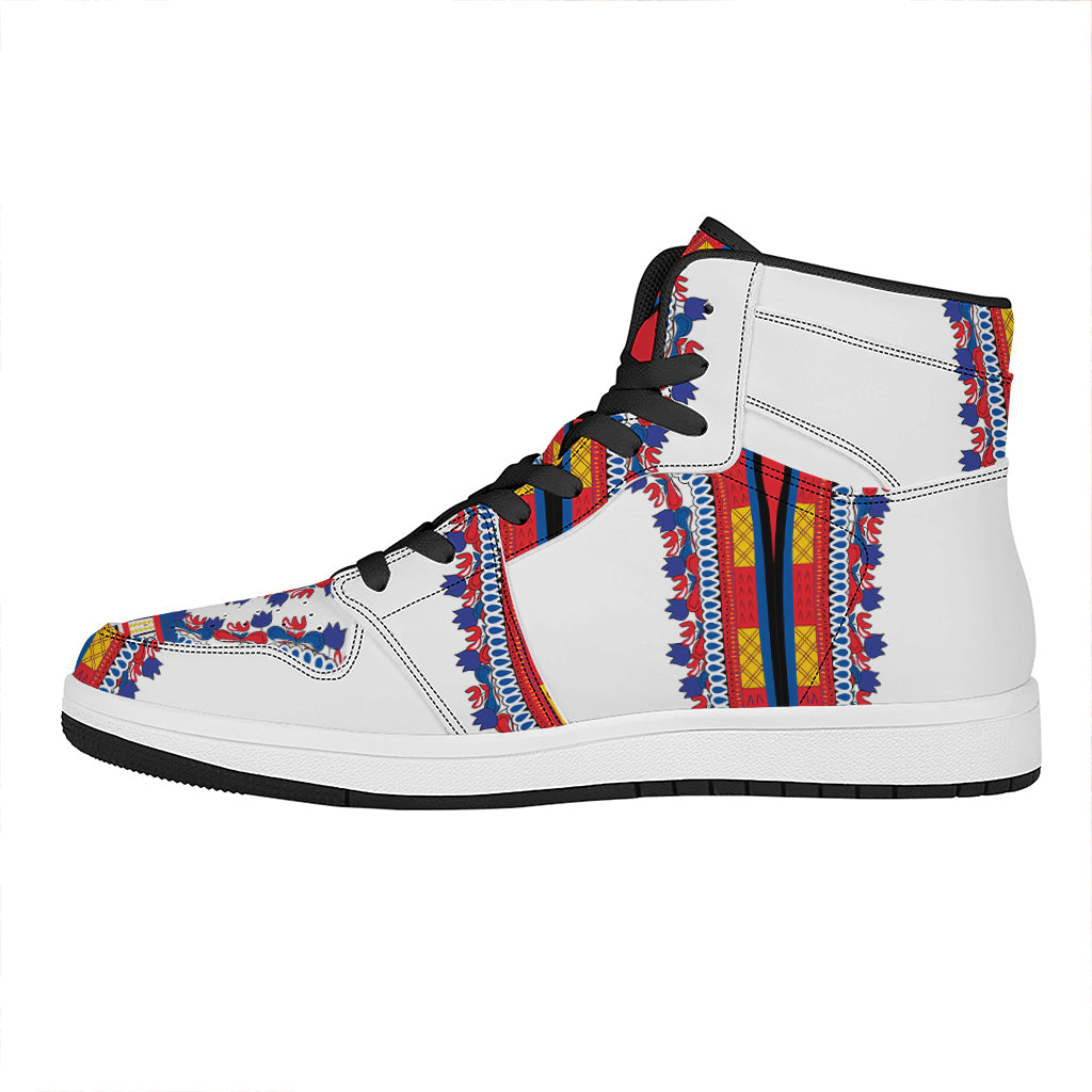 Red And White African Dashiki Print High Top Leather Sneakers