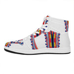 Red And White African Dashiki Print High Top Leather Sneakers
