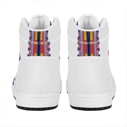 Red And White African Dashiki Print High Top Leather Sneakers