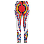 Red And White African Dashiki Print High-Waisted Pocket Leggings