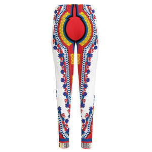 Red And White African Dashiki Print High-Waisted Pocket Leggings