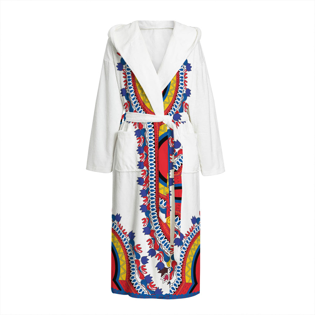 Red And White African Dashiki Print Hooded Bathrobe