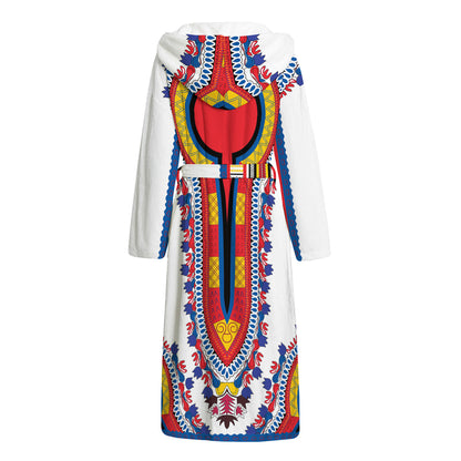 Red And White African Dashiki Print Hooded Bathrobe