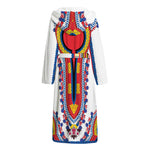 Red And White African Dashiki Print Hooded Bathrobe