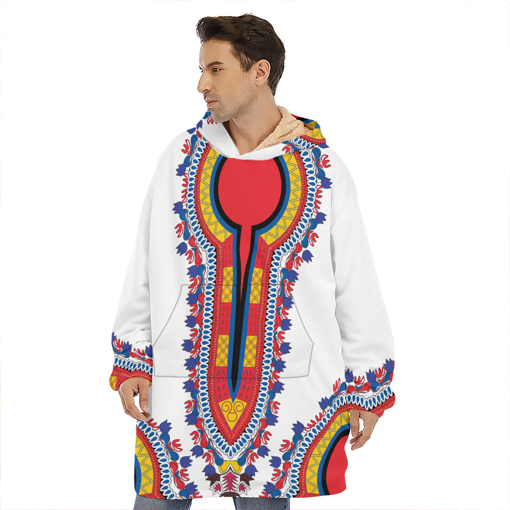 Red And White African Dashiki Print Hoodie Blanket