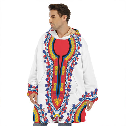 Red And White African Dashiki Print Hoodie Blanket