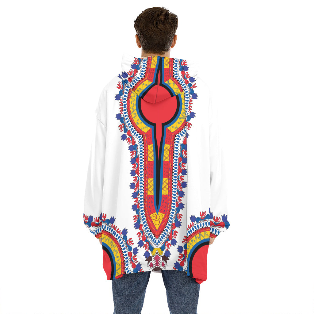 Red And White African Dashiki Print Hoodie Blanket