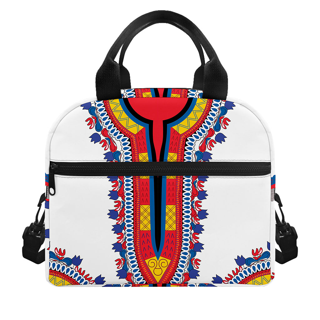 Red And White African Dashiki Print Insulated Lunch Bag