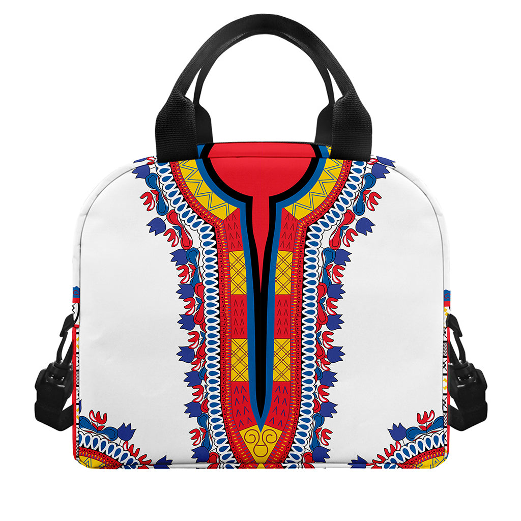 Red And White African Dashiki Print Insulated Lunch Bag